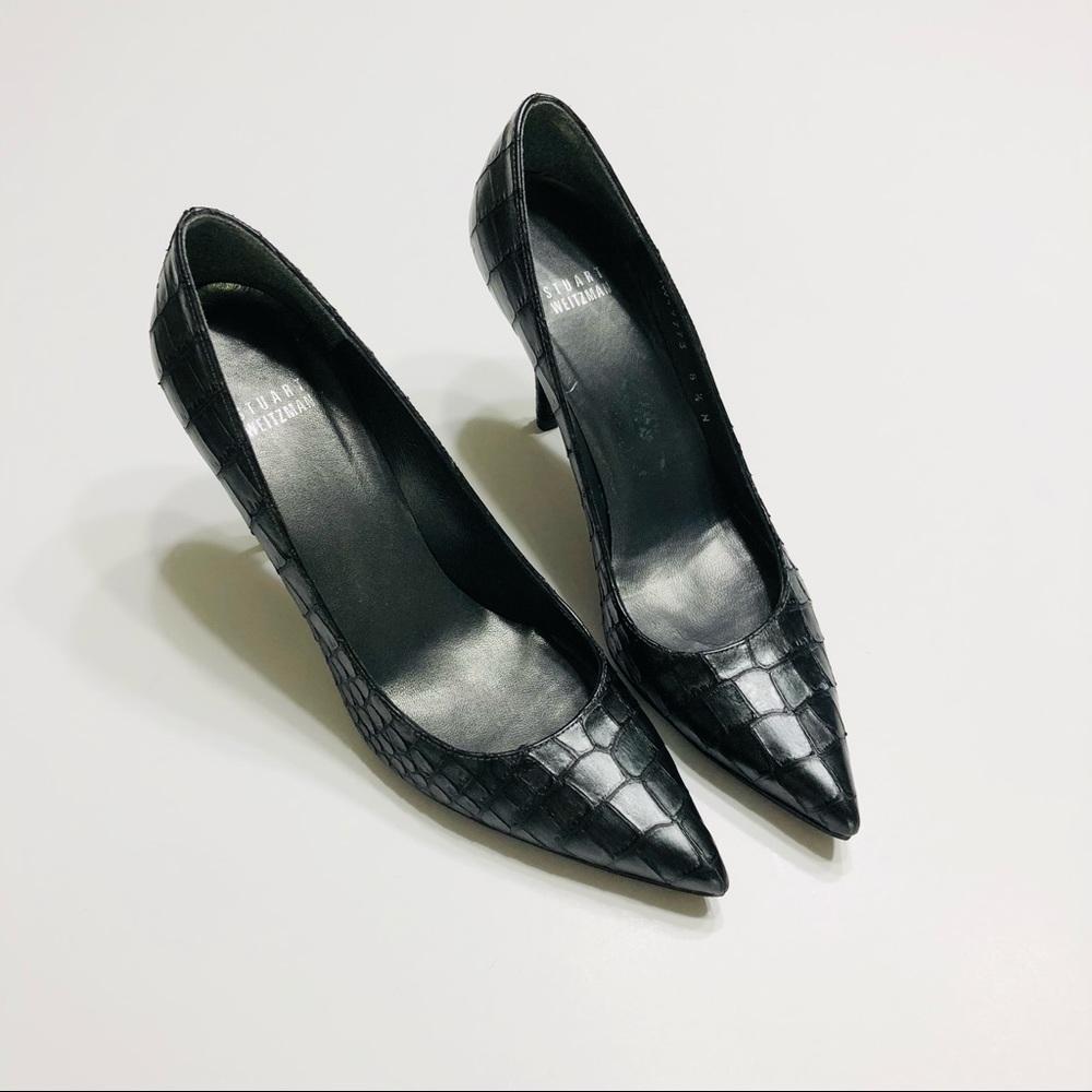 STUART WEITZMAN Black Croc Embossed Heels/Pumps • 8.5